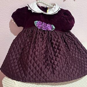 Vtg 90’s smocked Purple Velvet cottage-core baby dress with Floral Accents